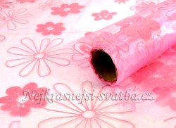 Svatební organza - růžová s lučními květy