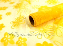 Svatební organza - žlutá s lučními květy