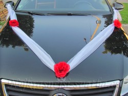 Svatební dekorace šerpa na auto Červená růže