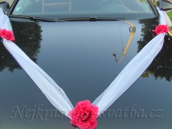 Svatební dekorace šerpa na auto Malinová růže
