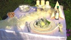 Výzdoba svatební tabule pro 20 hostů, champagne
